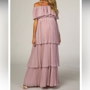 PinkBlush Maternity mauve pleated ruffle tiered maternity maxi dress